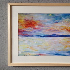 Gerahmter Kunstdruck eines Sonnenuntergangs über dem Meer